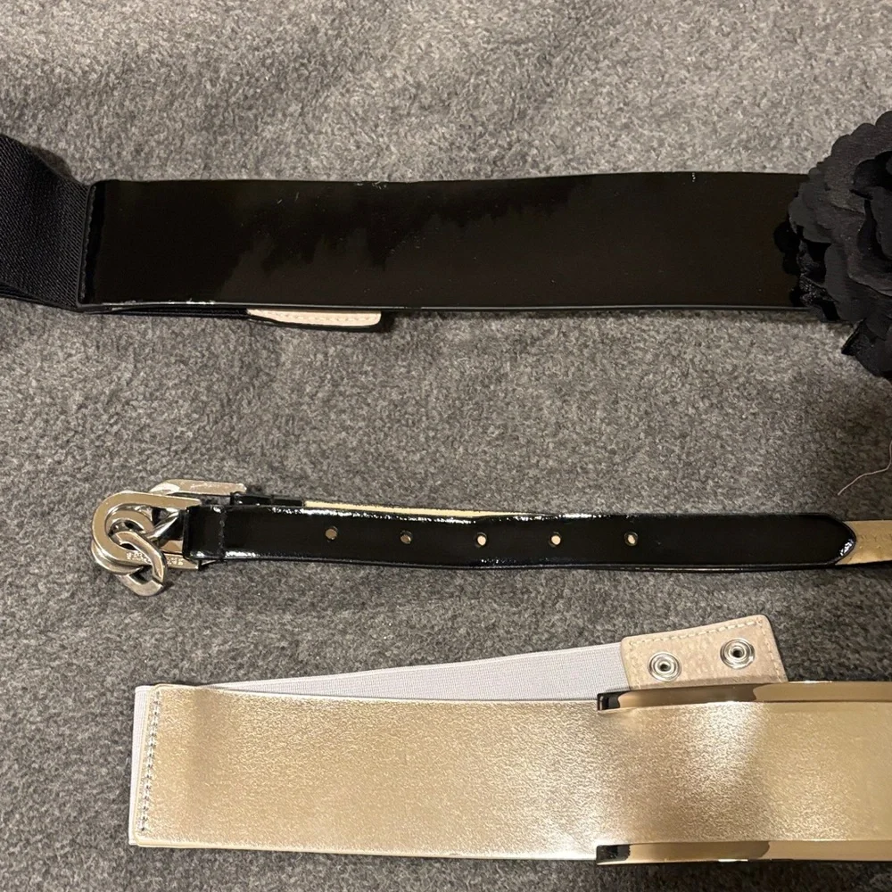 White House Black Market Floral Black and Metallic Belt Trio - Picture 8 of 8